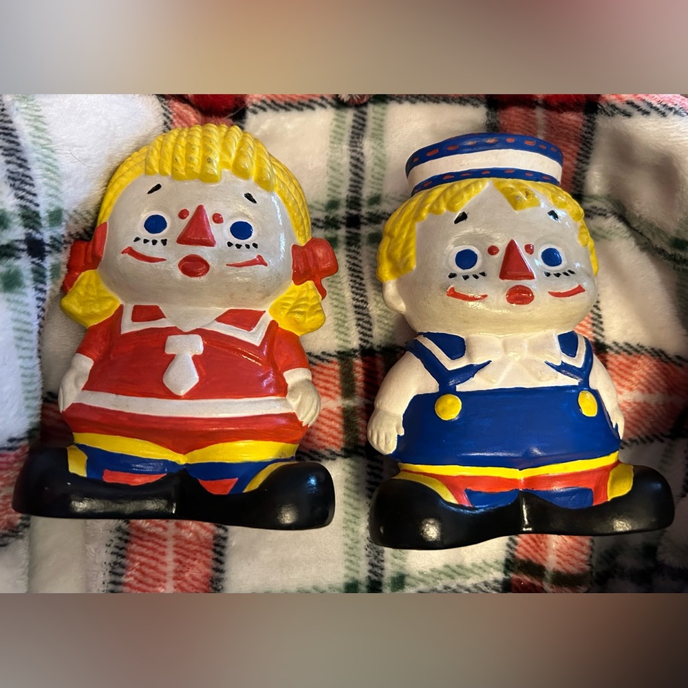 Vintage Raggedy Ann & Andy Ceramic Figures Hand painted